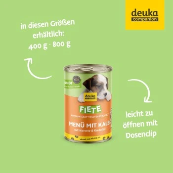 Fiete Junior Menü Mit Kalb, Karotte Und Kartoffel Deutsches Premium-Nassfutter 6x400g Dose – Bild 6