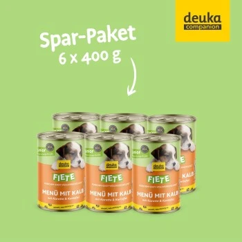 Fiete Junior Menü Mit Kalb, Karotte Und Kartoffel Deutsches Premium-Nassfutter 6x400g Dose – Bild 3